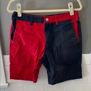 Two-Tone Red and Navy Men's Flat Front Shorts
